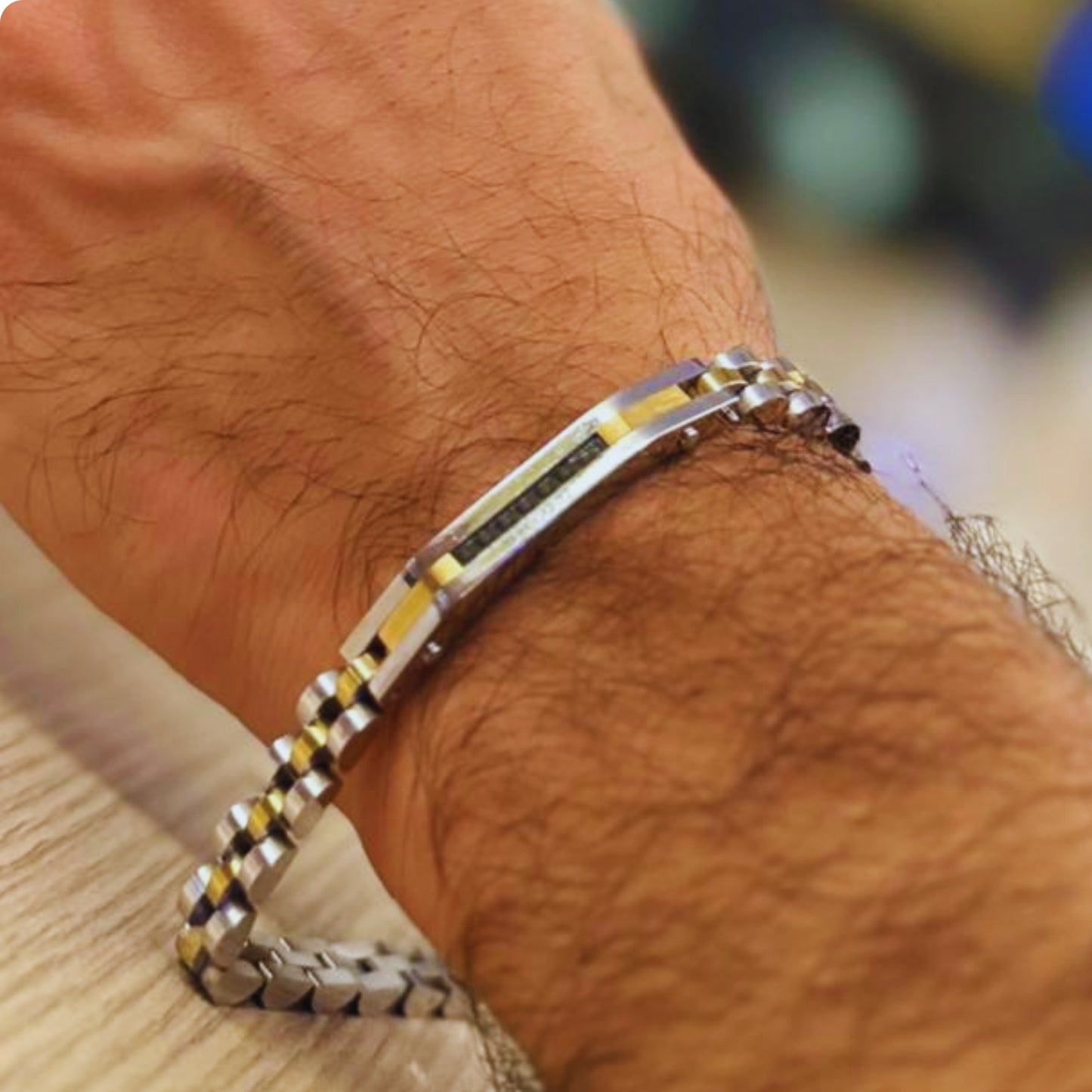 Tri-Color Silver, Gold, & Black Stainless Steel - B-85 Bracelet | Men's - Overpowered Accessories Egypt