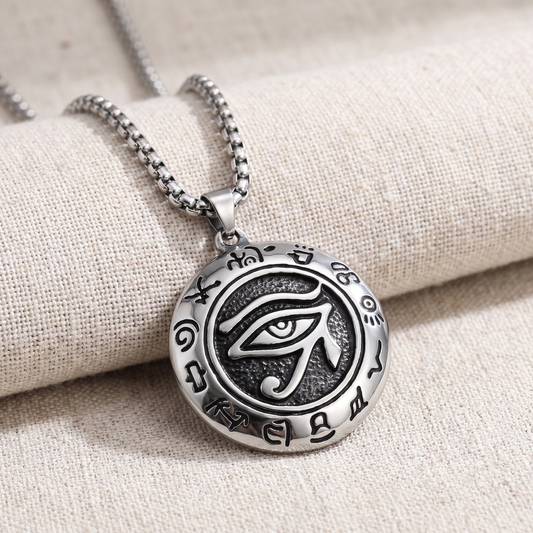 Oval eye pendant necklace with textured black center