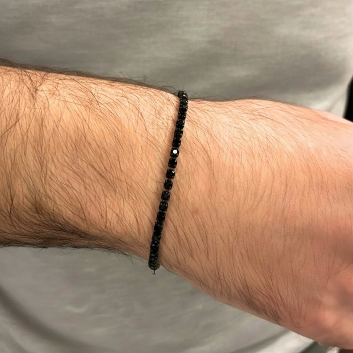 Black Stainless Steel Tennis Bracelet with Black CZ Adjustable B-119 - Overpowered Accessories | Egypt