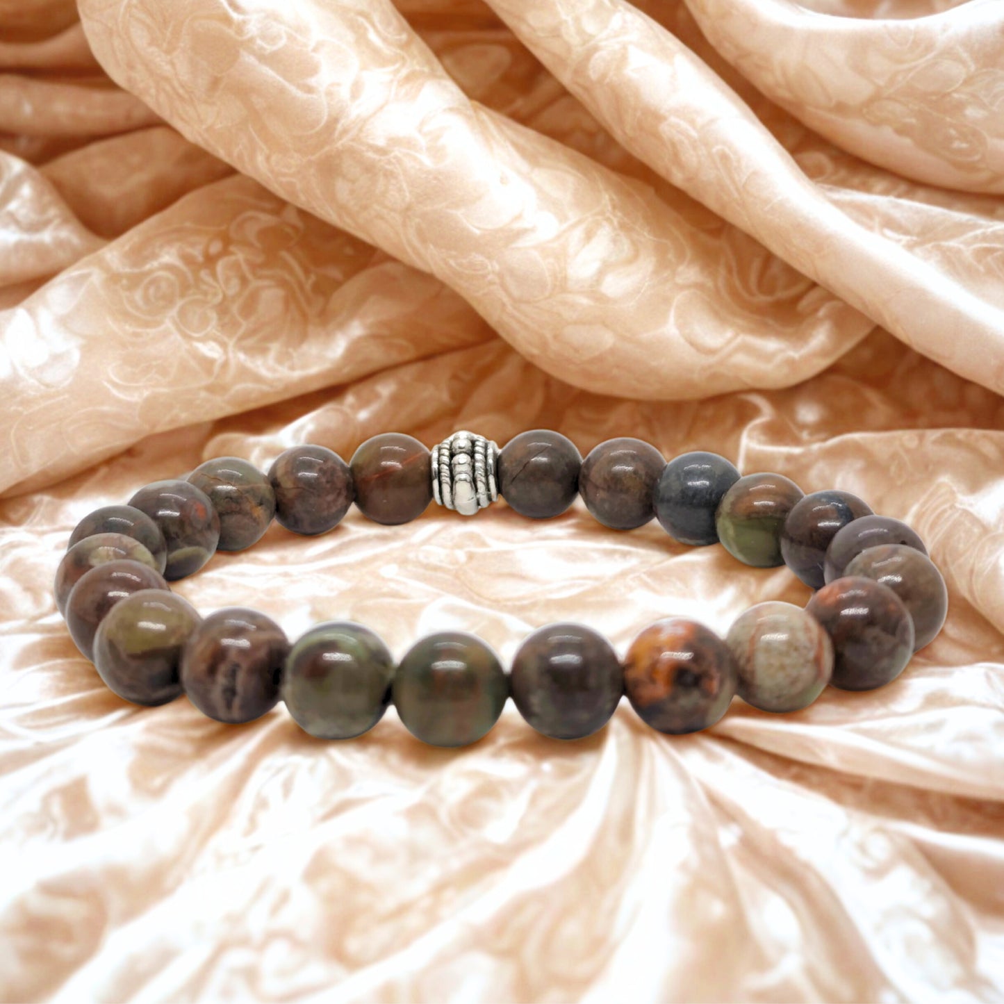 Natural Agate & Silver Stainless Steel G-1 | Men's Stone Bracelet - Overpowered Accessories | Egypt