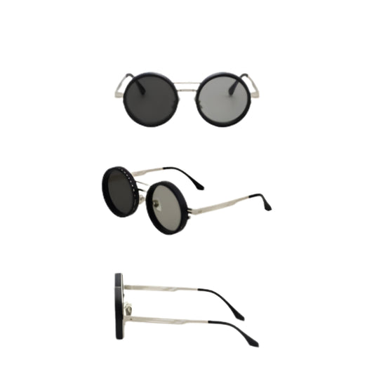Obsidian Meridian Bundle SG-002 G-6 featuring men's sunglasses with round frames in black and silver accents.