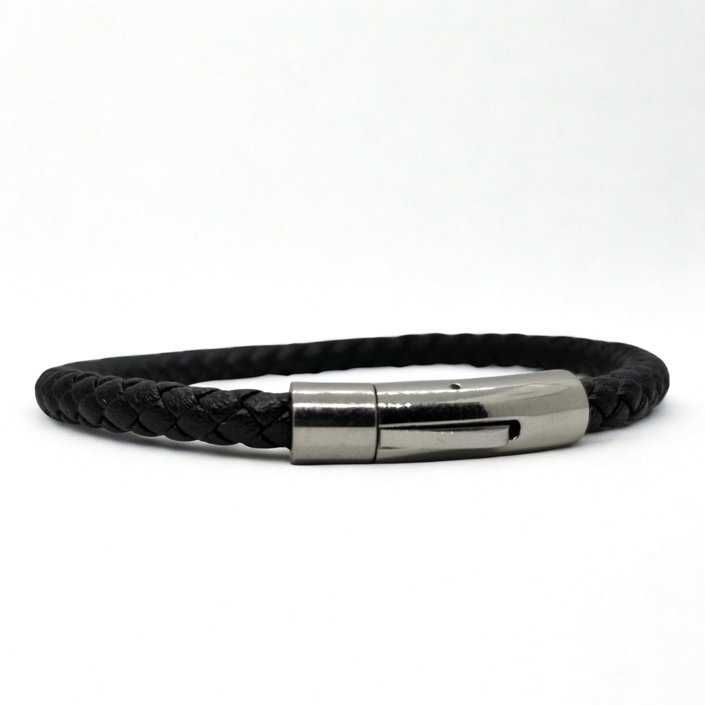 Premium Black Leather B-105 | Silver Clasp Men - Overpowered Accessories | Egypt