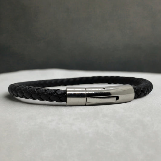 Premium Black Leather B-105 | Silver Clasp Men - Overpowered Accessories | Egypt