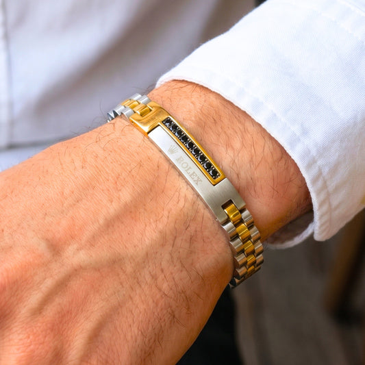 Men's Micro-Zircon & Stainless Steel B-148 Bracelet by Overpowered Accessories, featuring a sleek design with black zircon ac