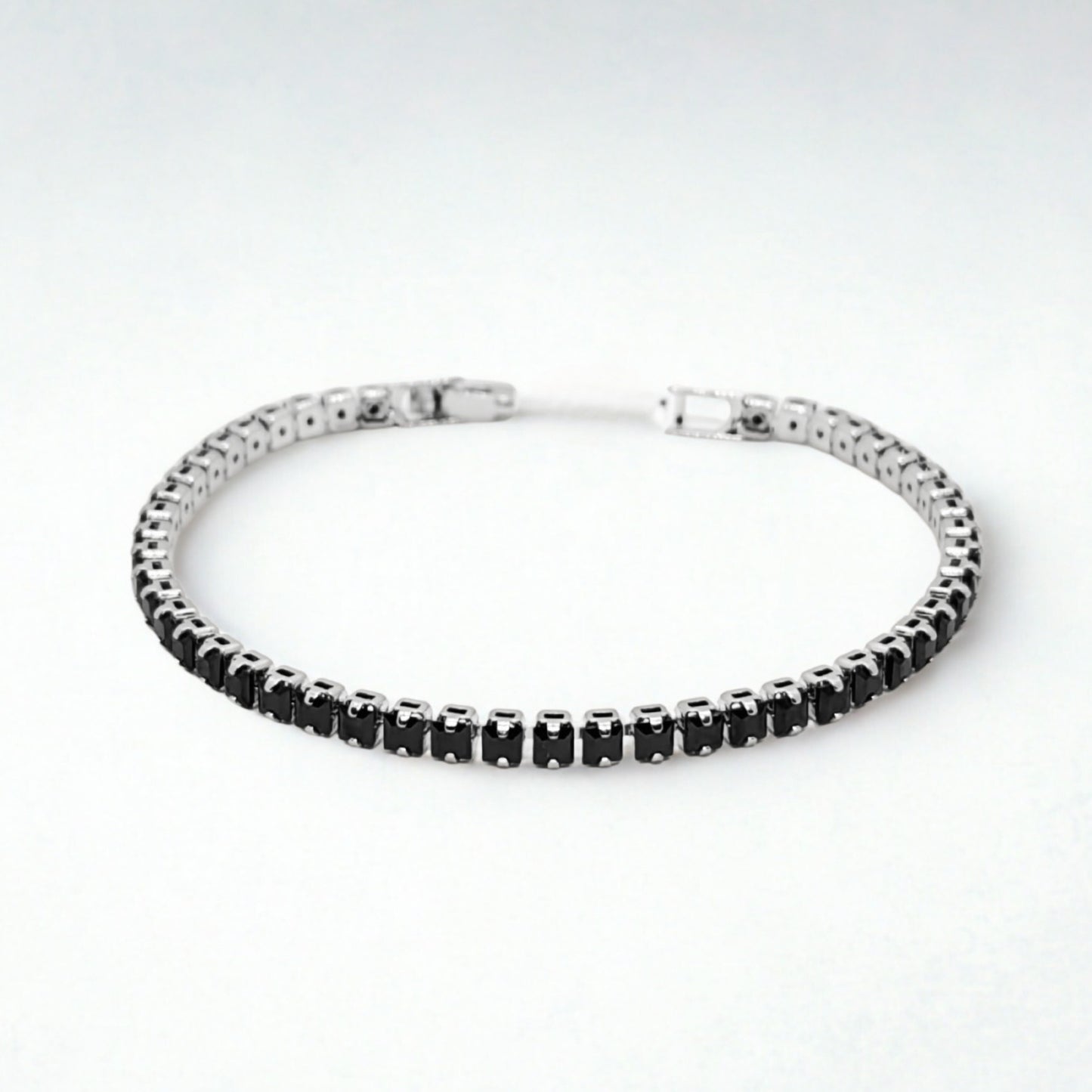 Silver Stainless Steel Tennis Bracelet with Black CZ Adjustable B-91 - Overpowered Accessories | Egypt