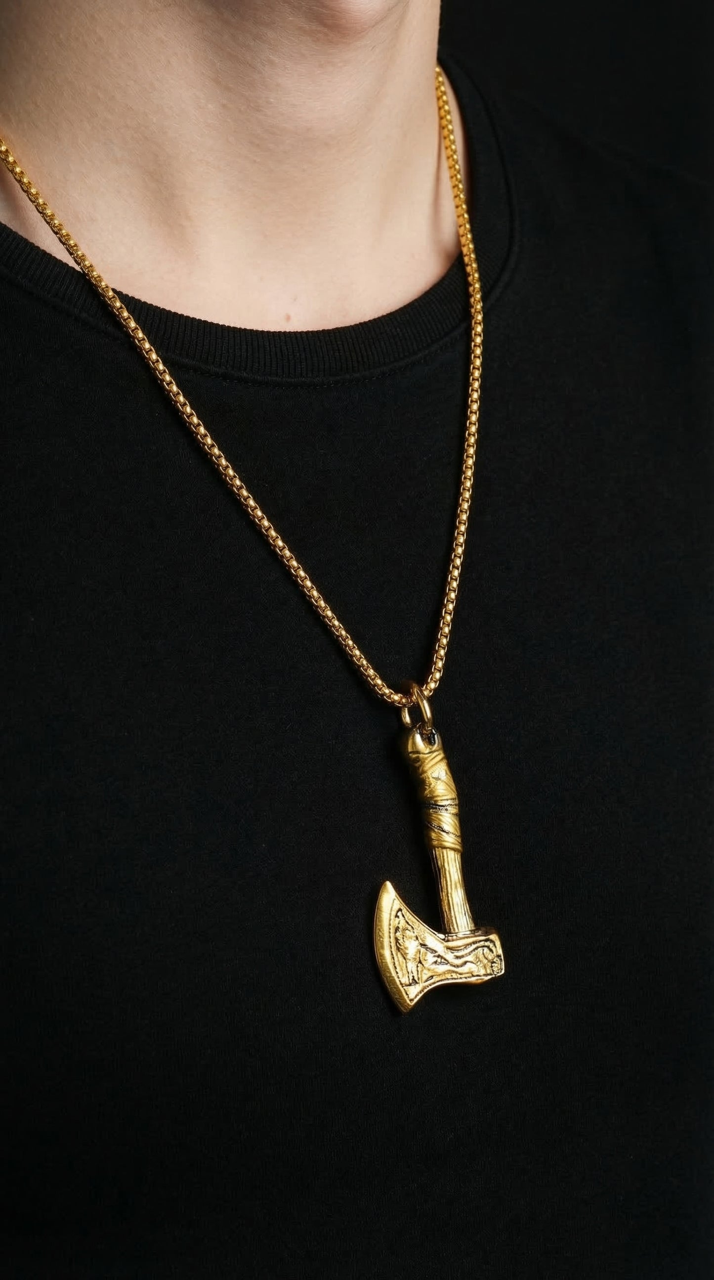 Viking Axe Pendant PN-008 | Gold Steel Necklace - Overpowered Accessories | Egypt
