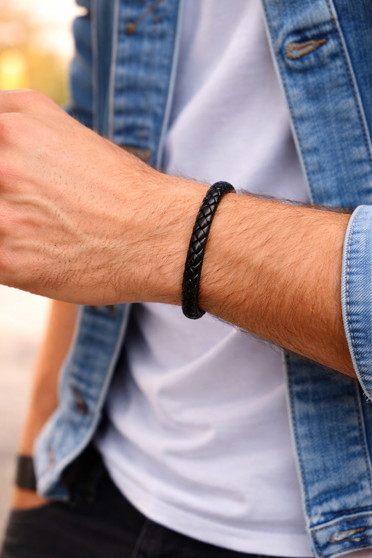 Premium Black Leather B-106 | Black Clasp Men - Overpowered Accessories | Egypt