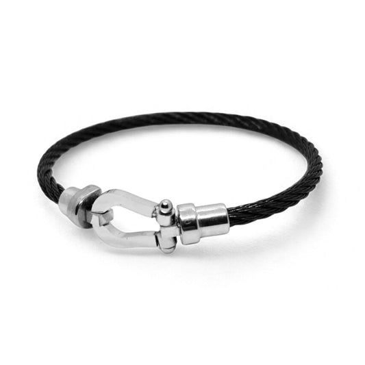 Obsidian Conduit Bundle B-123 G-12 men's bracelet featuring a black cable design with a silver clasp.