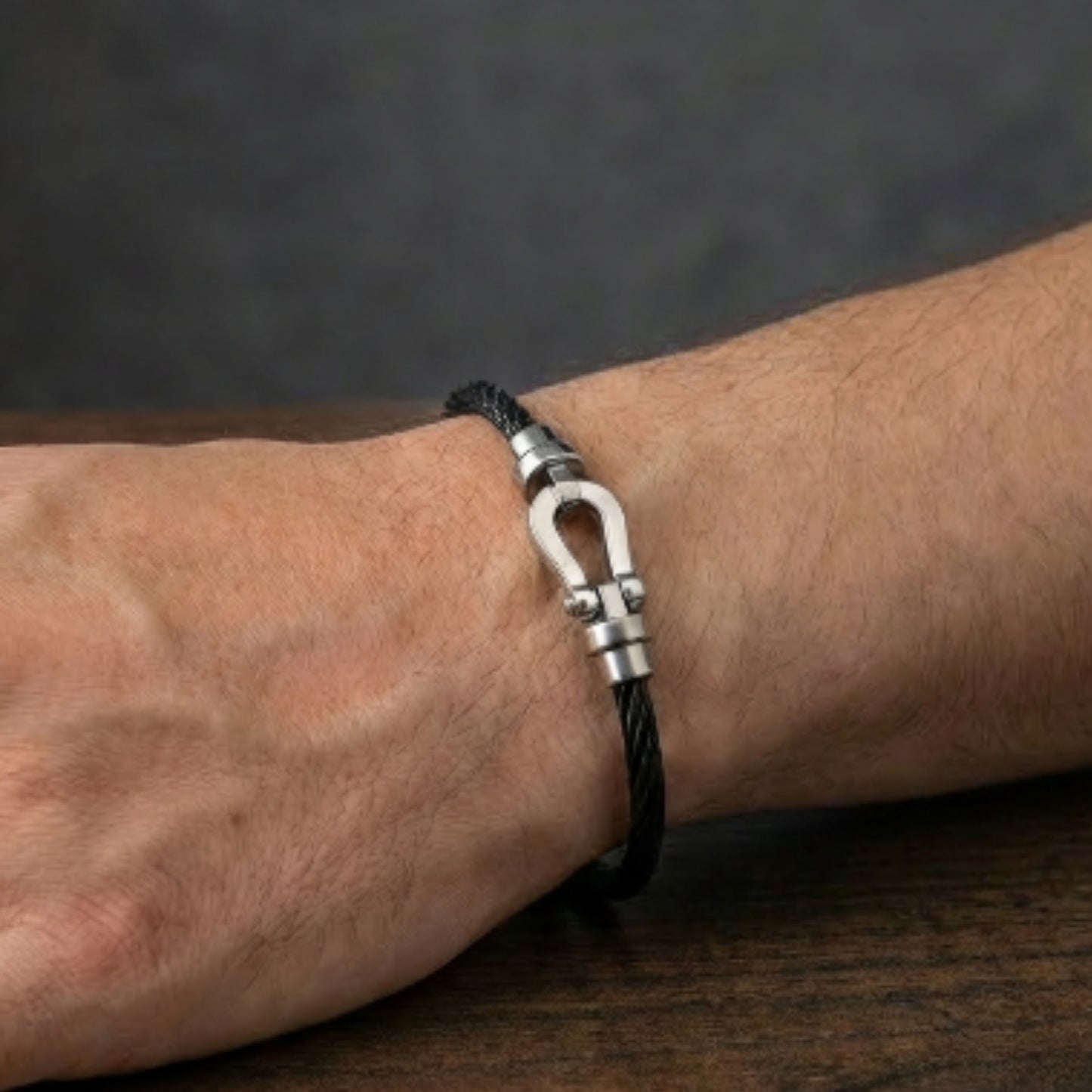 Black Steel Wire B-123 | Silver Magnetic Clasp Bracelet - Overpowered Accessories | Egypt