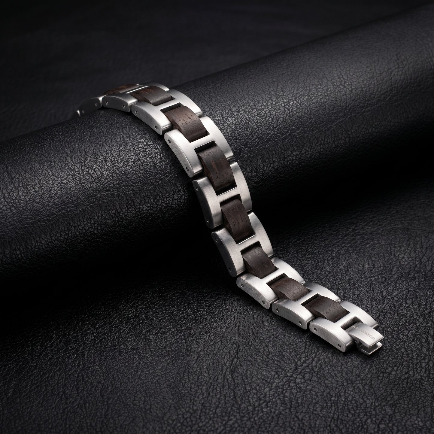Luxury Natural Ebony Wood & Stainless Steel Bracelet - B-190 | Men's - Overpowered Accessories