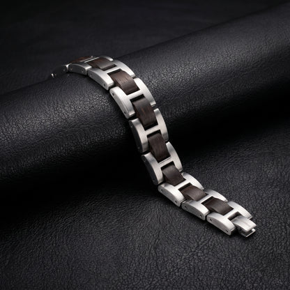 Luxury Natural Ebony Wood & Stainless Steel Bracelet - B-190 | Men's - Overpowered Accessories