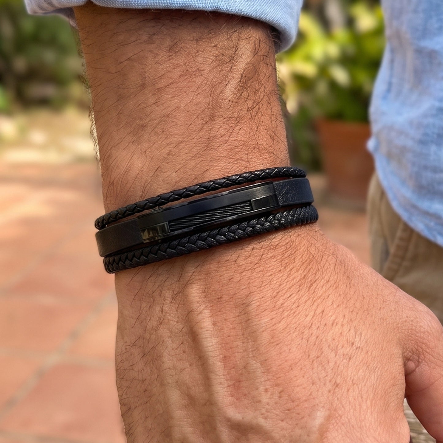 Premium Black Leather Bracelet - B-181 | Men's - Overpowered Accessories