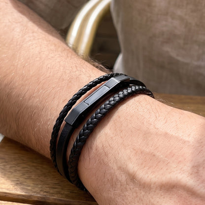 Premium Black Leather Bracelet - B-182 | Men's - Overpowered Accessories