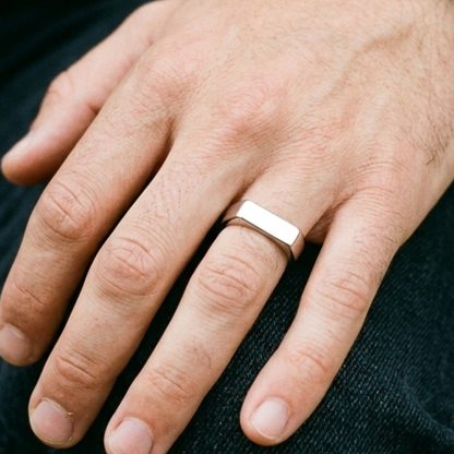 R-9 stainless steel bar ring for men, polished silver finish