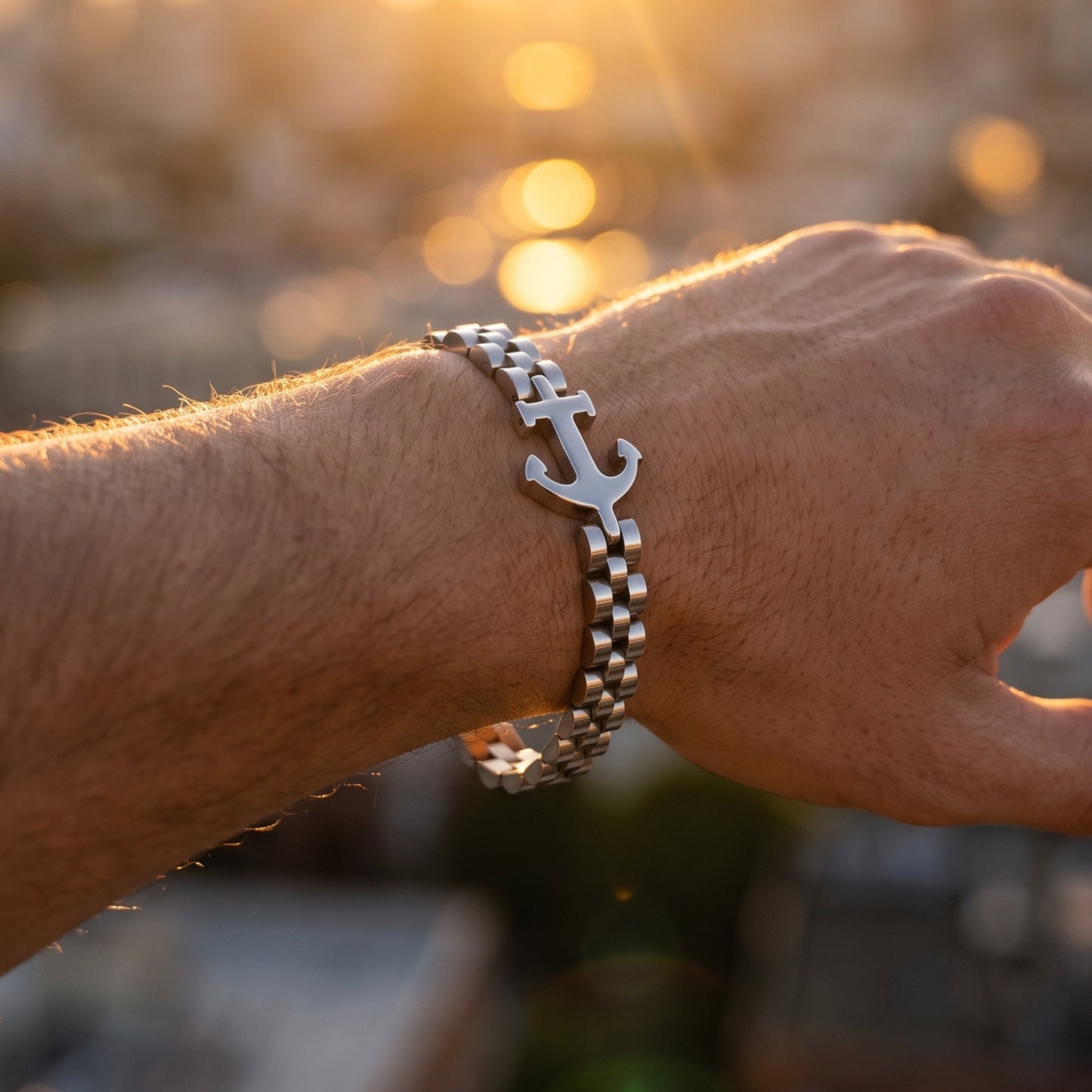 Premium Silver Stainless Steel Anchor Bracelet - B-183 | Men's - Overpowered Accessories