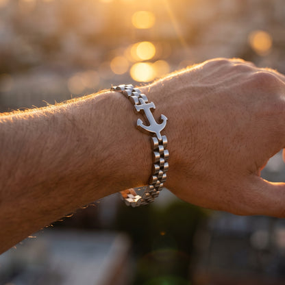 Premium Silver Stainless Steel Anchor Bracelet - B-183 | Men's - Overpowered Accessories