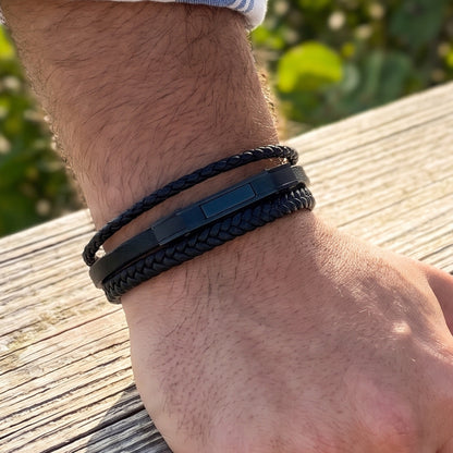 Premium Black Leather Bracelet - B-182 | Men's - Overpowered Accessories