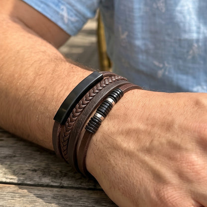 Brown Leather & Two-Tone Black/Brown Stainless Steel - B-81 Bracelet | Men's - Overpowered Accessories Egypt