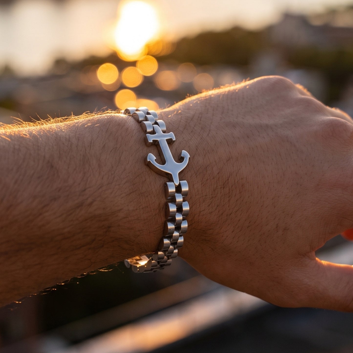 Premium Silver Stainless Steel Anchor Bracelet - B-183 | Men's - Overpowered Accessories