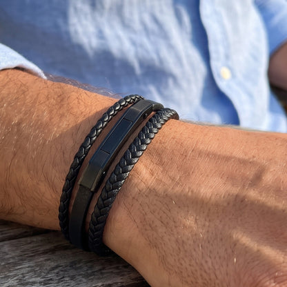 Premium Black Leather Bracelet - B-182 | Men's - Overpowered Accessories