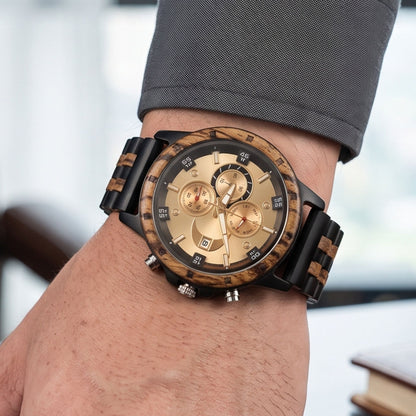 The Luxury Prestige Zebrawood & Ebony Wooden Watch - WW-04 | Men's - Overpowered Accessories - Egypt