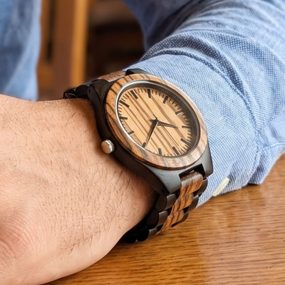 Luxury Vintage Zebrawood & Ebony Watch - WW-02 | Men's - Overpowered Accessories
