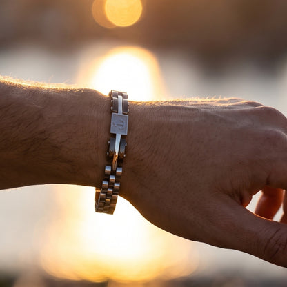 Premium Silver & Gunmetal Grey Anchor Bracelet - B-184 | Men's - Overpowered Accessories