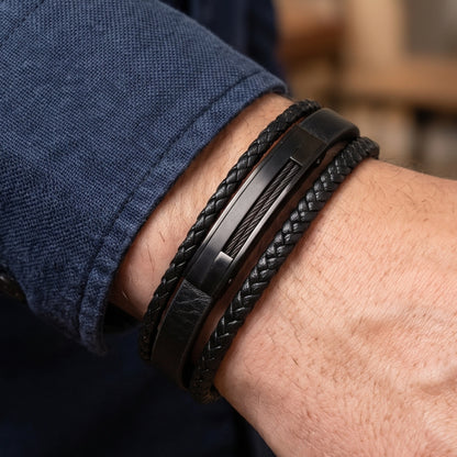 Premium Black Leather Bracelet - B-181 | Men's - Overpowered Accessories