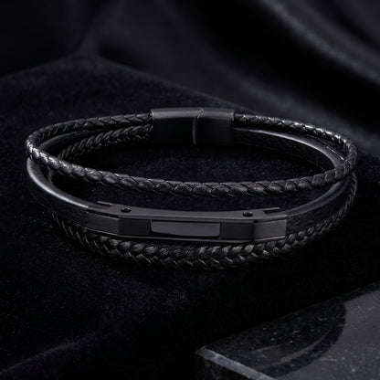 Premium Black Leather Bracelet - B-182 | Men's - Overpowered Accessories