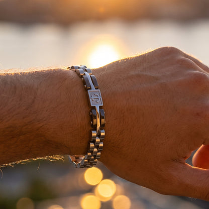 Premium Silver & Gunmetal Grey Anchor Bracelet - B-184 | Men's - Overpowered Accessories