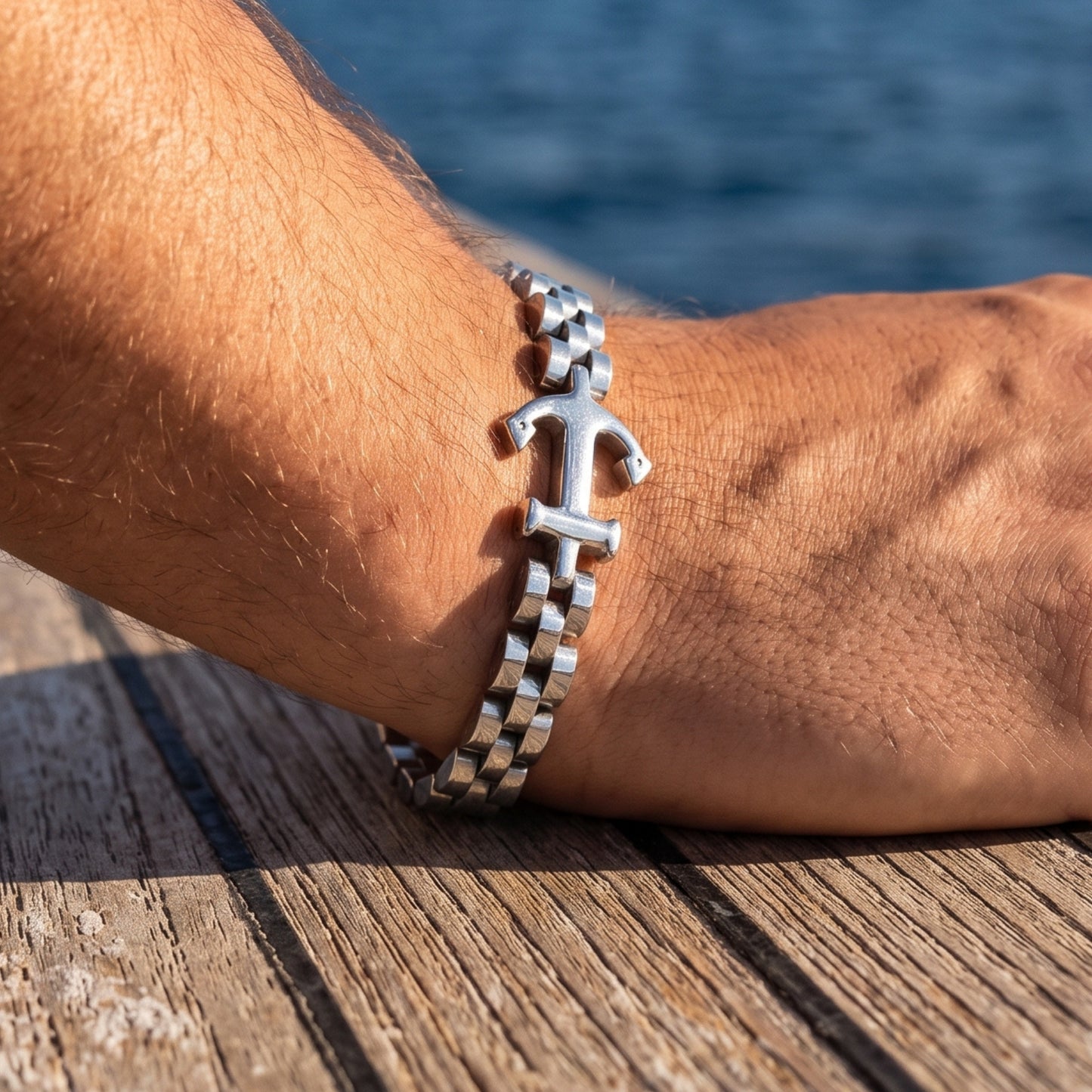 Premium Silver Stainless Steel Anchor Bracelet - B-183 | Men's - Overpowered Accessories