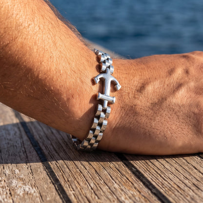 Premium Silver Stainless Steel Anchor Bracelet - B-183 | Men's - Overpowered Accessories
