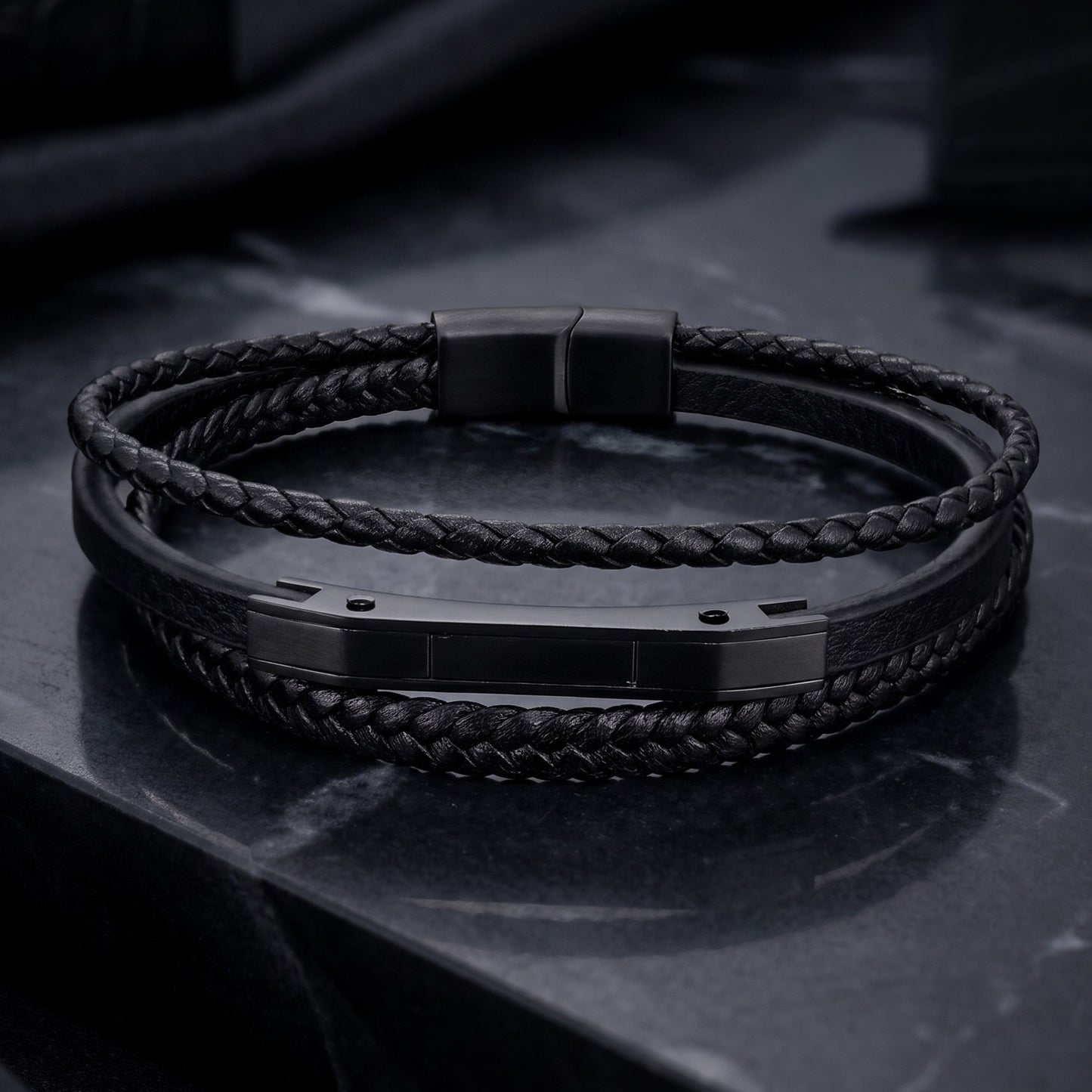 Premium Black Leather Bracelet - B-182 | Men's - Overpowered Accessories