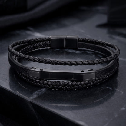 Premium Black Leather Bracelet - B-182 | Men's - Overpowered Accessories