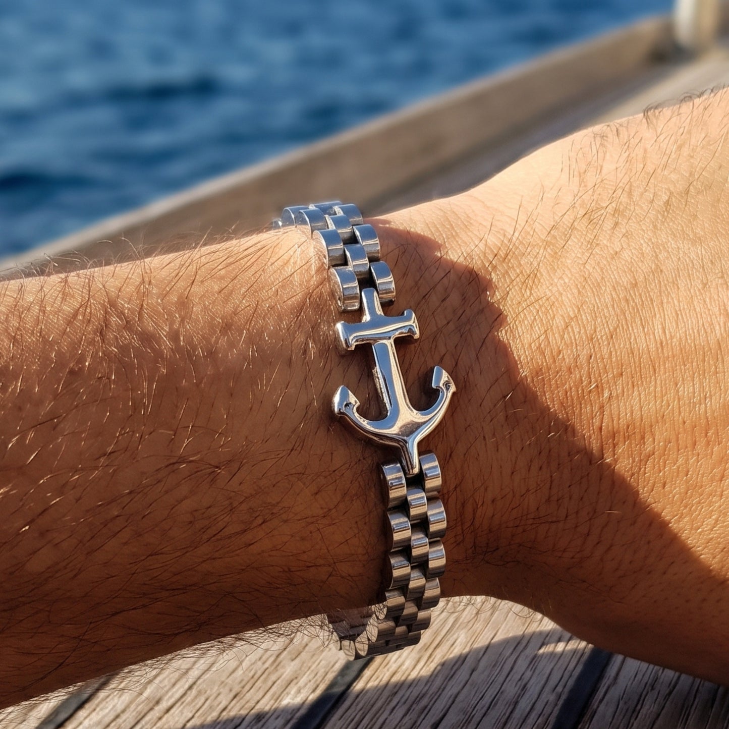 Premium Silver Stainless Steel Anchor Bracelet - B-183 | Men's - Overpowered Accessories
