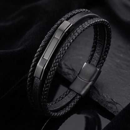 Premium Black Leather Bracelet - B-182 | Men's - Overpowered Accessories