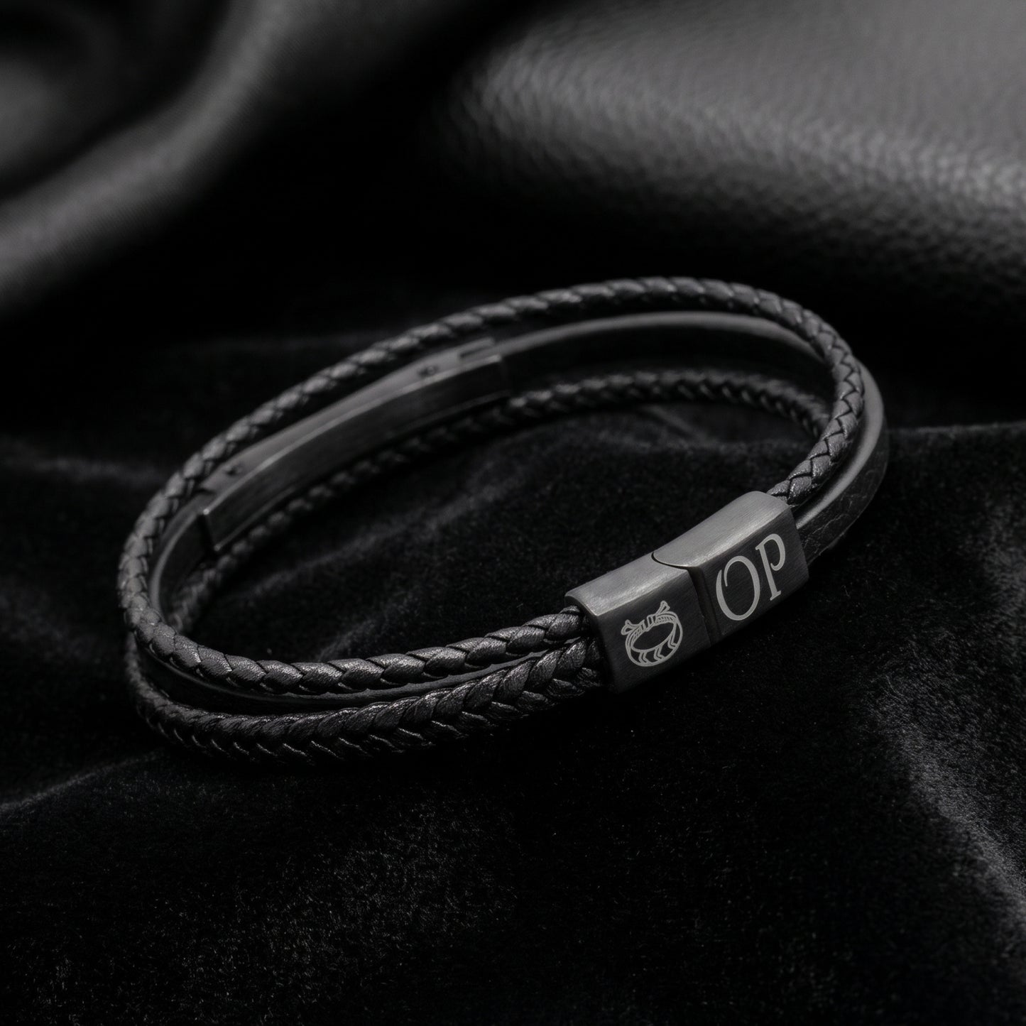 Premium Black Leather Bracelet - B-182 | Men's - Overpowered Accessories