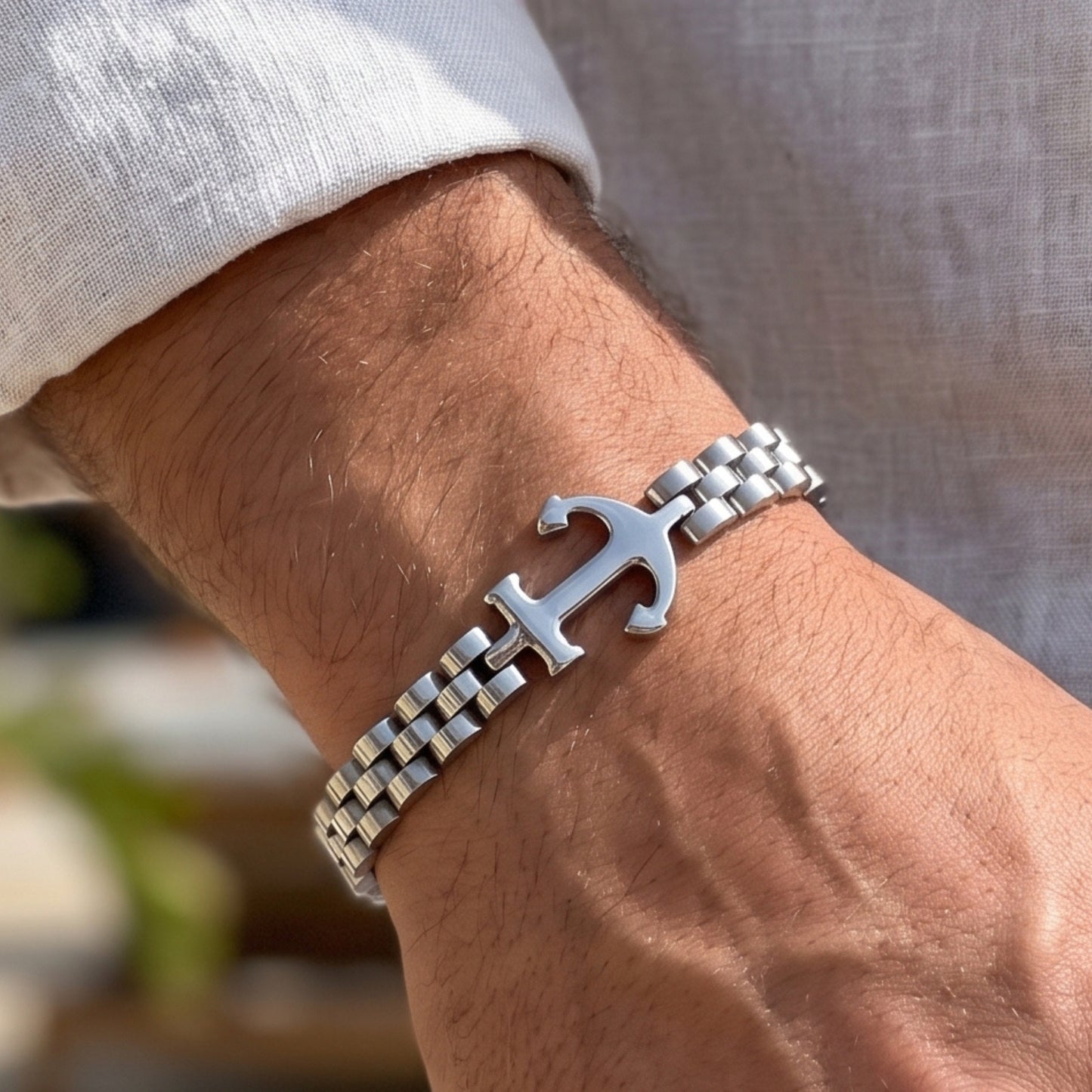 Premium Silver Stainless Steel Anchor Bracelet - B-183 | Men's - Overpowered Accessories