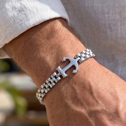 Premium Silver Stainless Steel Anchor Bracelet - B-183 | Men's - Overpowered Accessories