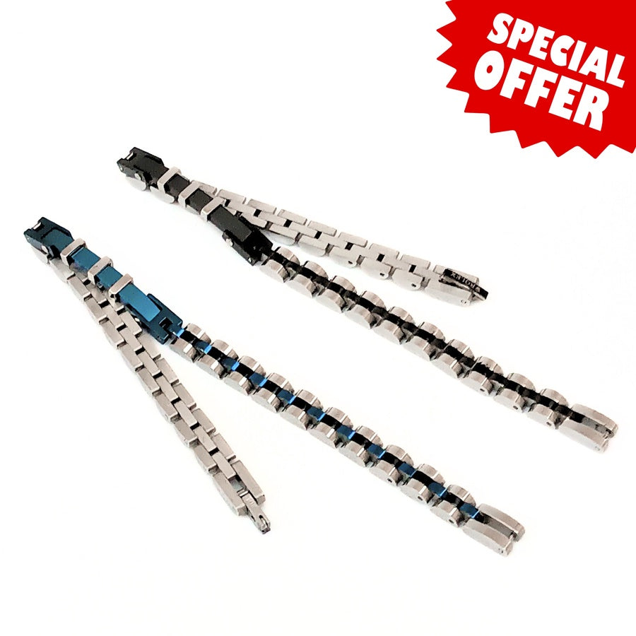 Cool Contrast Bundle - Silver/Black & Silver/Blue Bracelets | B-88 & B-87 - Overpowered Accessories Egypt
