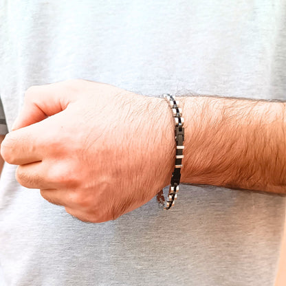 Two-Tone Silver & Black Stainless Steel - B-88 Bracelet Men's - Overpowered Accessories Egypt