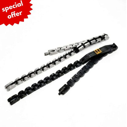 Black and gray multi-link beaded bracelet set, includes two linked bracelets
