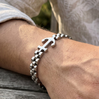 Premium Silver Stainless Steel Anchor Bracelet - B-183 | Men's - Overpowered Accessories