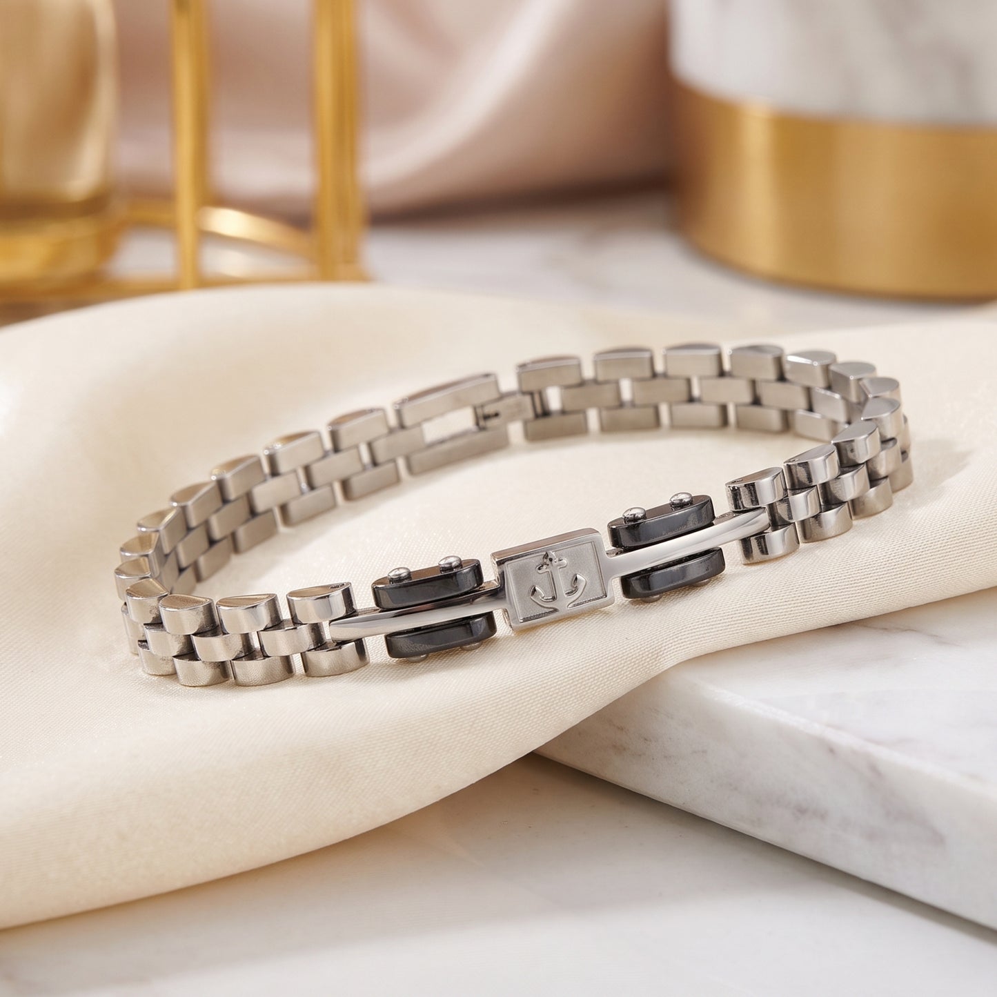 Premium Silver & Gunmetal Grey Anchor Bracelet - B-184 | Men's - Overpowered Accessories