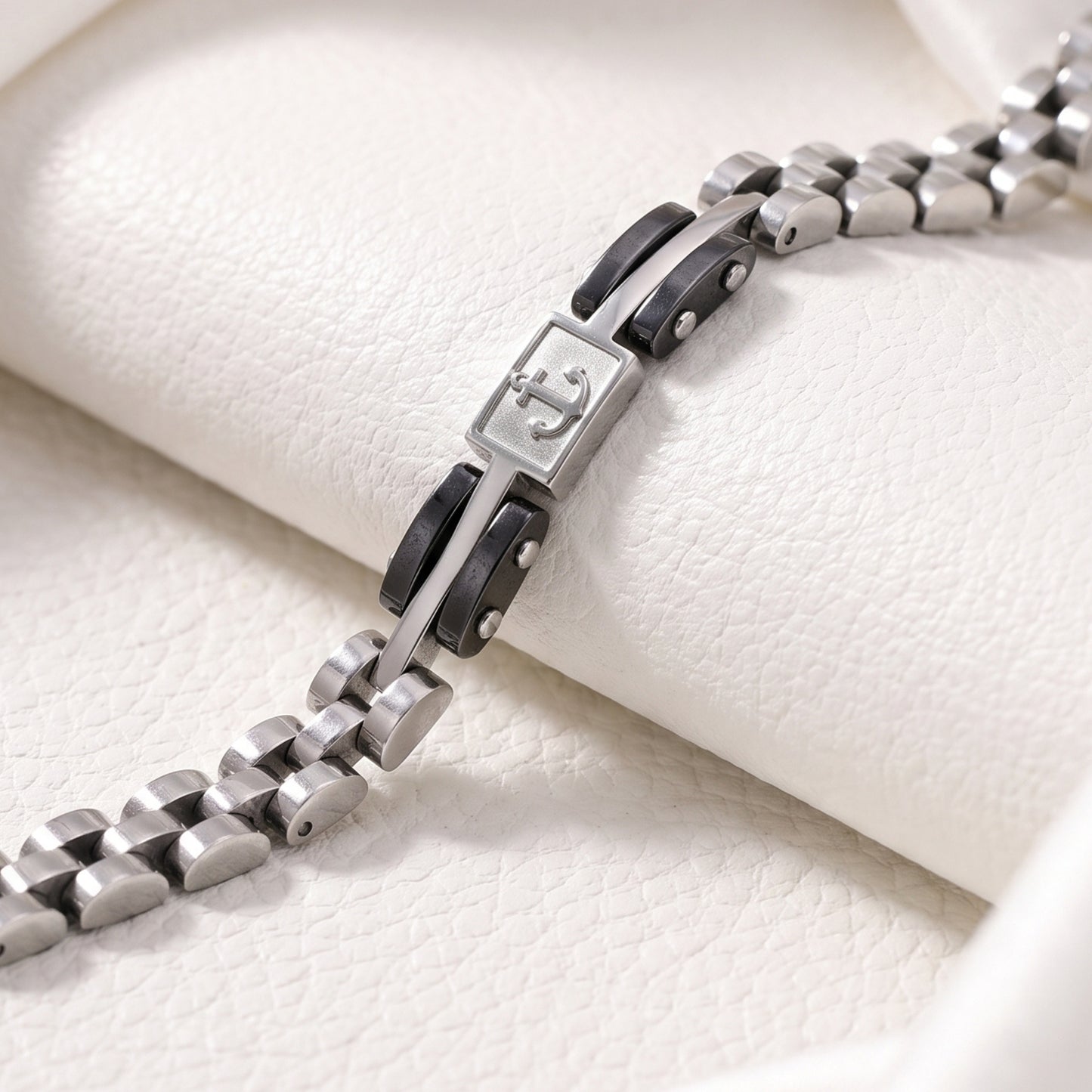 Premium Silver & Gunmetal Grey Anchor Bracelet - B-184 | Men's - Overpowered Accessories