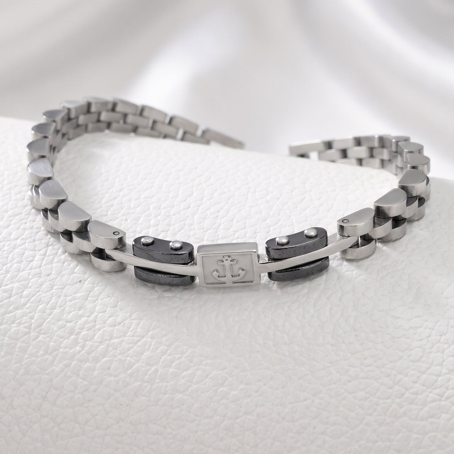 Premium Silver & Gunmetal Grey Anchor Bracelet - B-184 | Men's - Overpowered Accessories