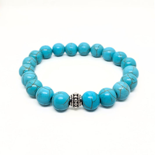 Natural Howlite & Steel G-4 men's bracelet featuring turquoise beads with silver accents, designed by Overpowered Accessories