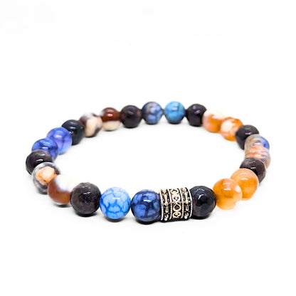 Natural Agate Stone G-25 Bracelet from Overpowered Accessories featuring multicolored beads and a decorative silver spacer.
