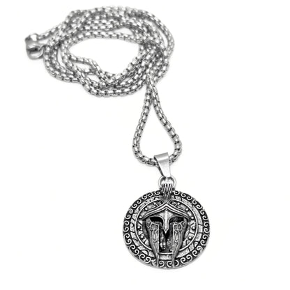 Silver PN-11 Sparta Warrior Pendant necklace featuring a detailed warrior design on a chain. Ideal for men.