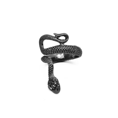 Bold Snake Design Zinc Alloy R-6 Ring featuring a detailed snake motif with a textured finish, ideal for men's fashion.